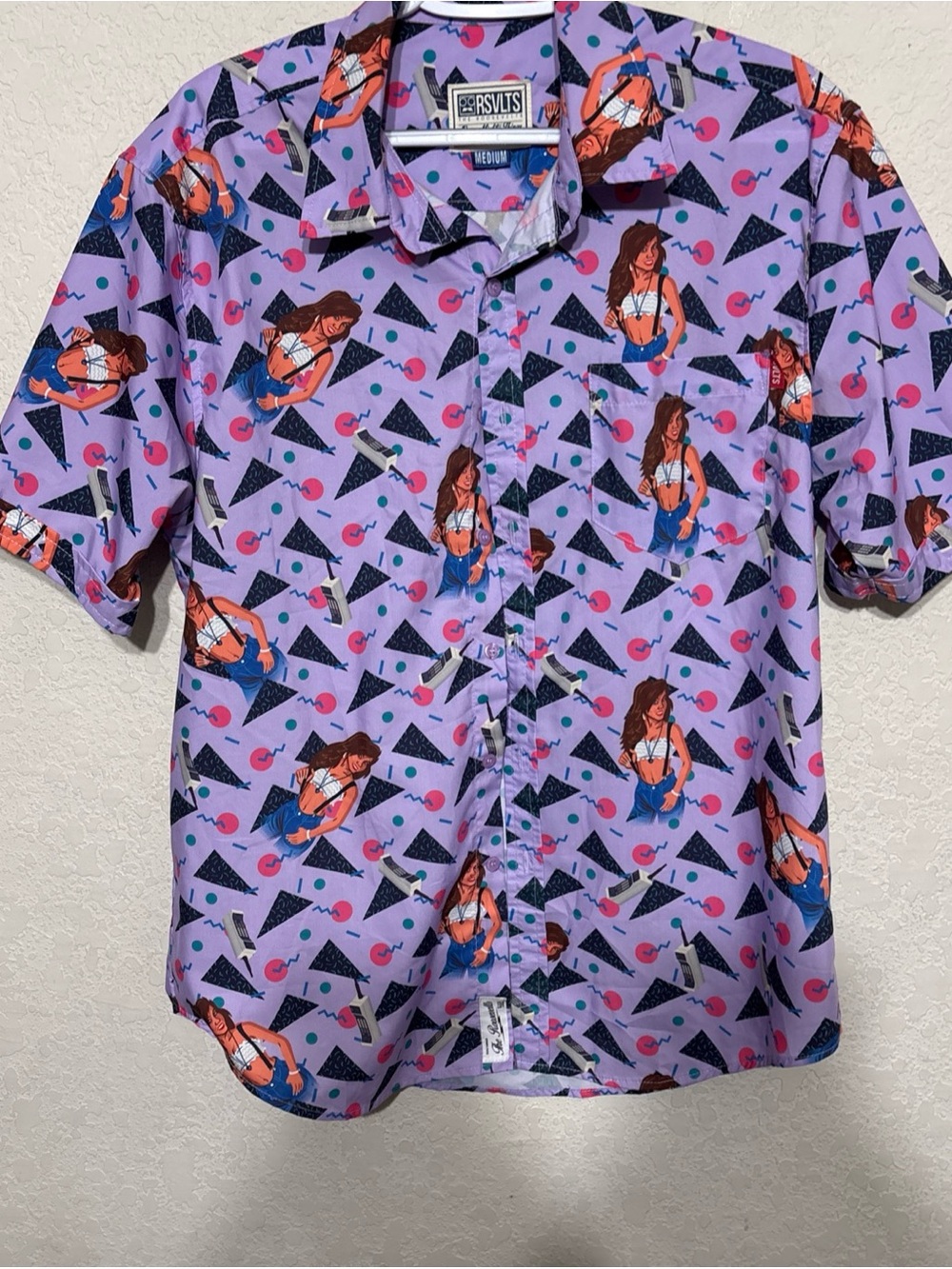 RSVLTS Lavender Retro Graphic Button-Up Saved By The Bell Kelly Kapowski